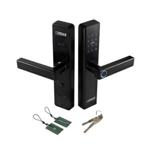 Cerradura inteligente ELITE para puertas de hasta 8cm de ancho. 5 métodos de apertura: huella, aplicación (wifi), tarjeta, contraseña y llave.